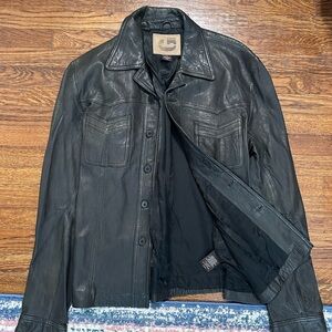 Guess Men's Black Leather Shirt Jacket